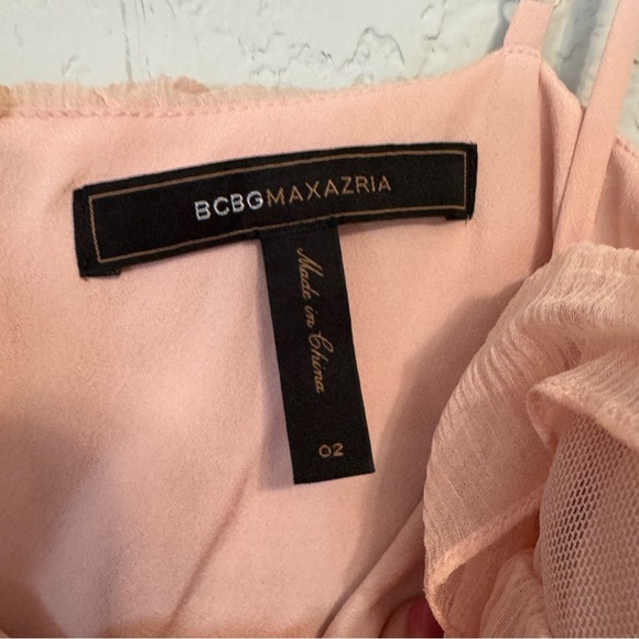 Women's BCBGMaxAzria Soft Ballet Pink Dress with Ruffles & Black Waistband - Picture 5 of 14
